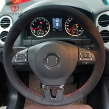 LQTENLEO черная замша ручной работы прошитый чехол рулевого колеса автомобиля для Volkswagen VW Golf Tiguan Passat B7 Passat CC Touran Jetta Mk6