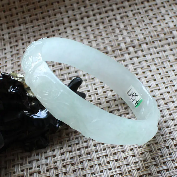

5817 Chinese Hand-carved Emerald Green stoneite stone Gems Bracelet Bangle 59mm 10.20 40