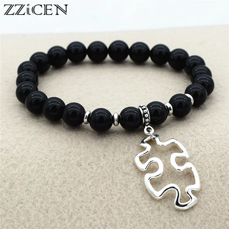 Moda Natural Ojo de tigre negro ónix Lava piedra cuentas Rojas pulsera autismo concientización rompecabezas colgante cuentas joyería regalos|Pulseras de hilo| - AliExpress