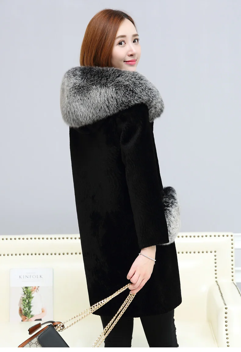Натуральный мех пальто шерстяная куртка корейский лисий мех с капюшоном зимняя куртка женская одежда 2018 овечья шерсть мех плюс Размеры