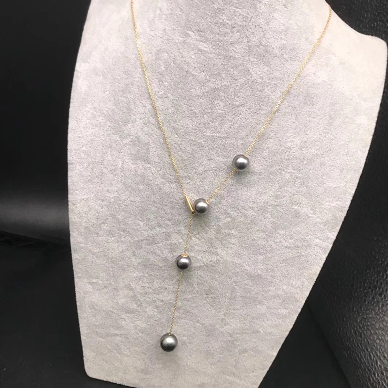  Tahitian pearls V style design  18k gold Au750 chain necklace (1)