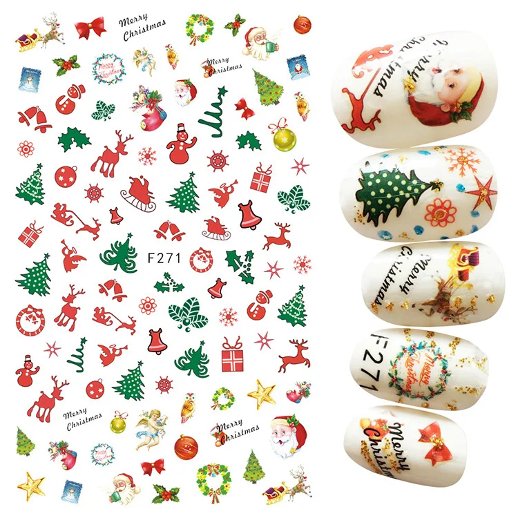 

F271 Xmas 3D Design Nails Art Sticker Xmas Tree Santa Red Green Winter Nail Stickers Wraps Foil Sticker Manicure