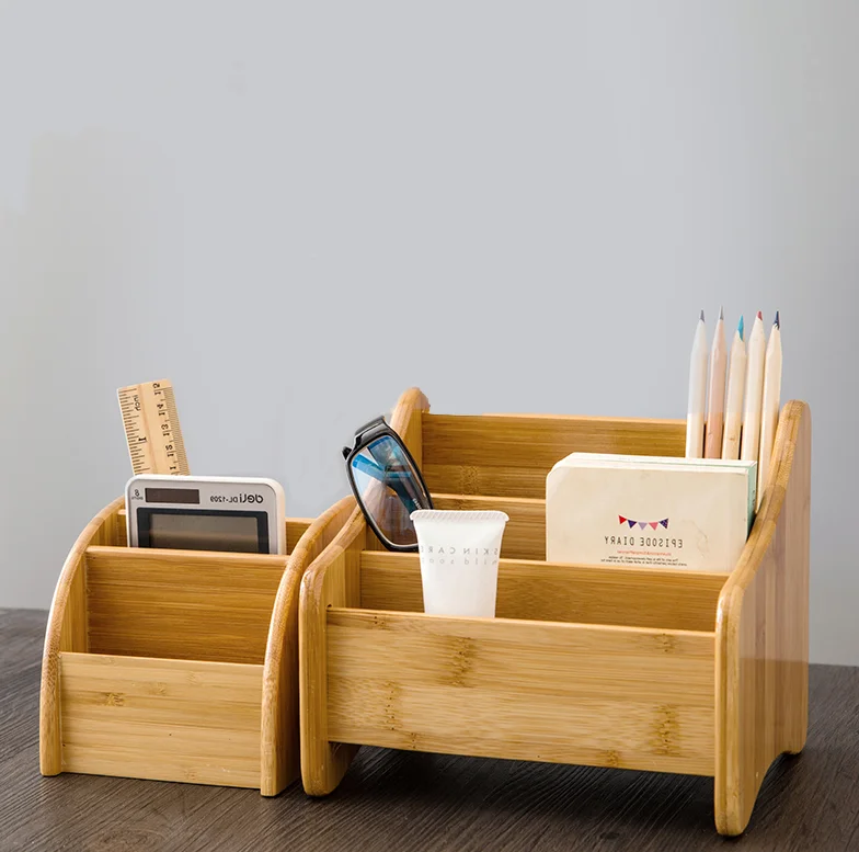 

Bamboo desk storage box office pencil holder Living room remote control storage shelf table organizer Makeup Pen Storage rack