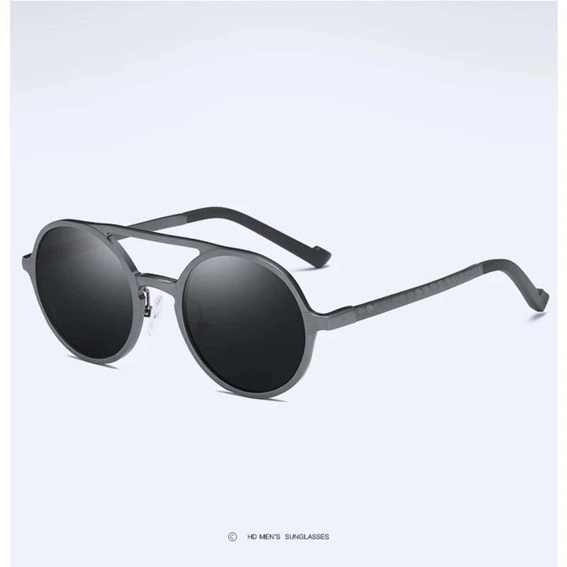 RBEWTP брендовые унисекс алюминиевые магниевые солнцезащитные очки с поляризованным покрытием, зеркальные солнцезащитные очки для вождения, круглые мужские очки для мужчин/женщин - Цвет линз: Gun-Gray