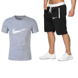 Летний бренд печать мужские наборы футболки + карман на молнии шорты мужские два предмета костюм спортивный костюм модные повседневные