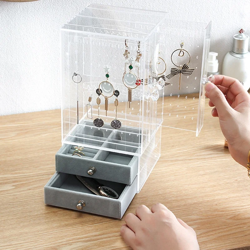 New Acrylic Jewelry Organizer Box for Necklace Display Storage Case Earrings Bracelet Hanger Decoration Girls Gift Women Makeu