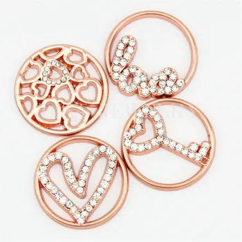 

40pcs/lot Free Shipping !!22mm 4 styles MIX ROSE GOLD Alloy plate Floating Charm Window Plate for Glass Floating Locket 30mm