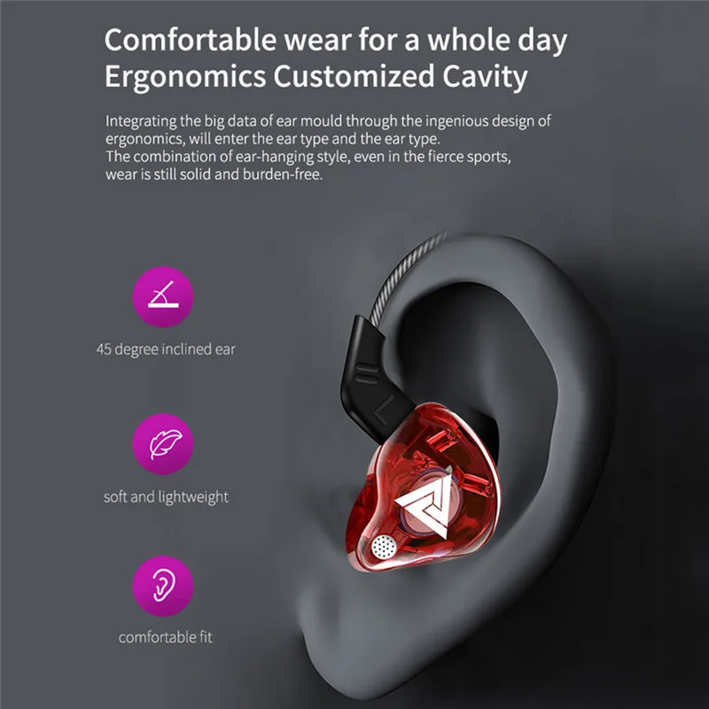 QKZ AK6 Universal 3.5mm Sports In-ear HiFi Sound Earphones for Phones Tablet