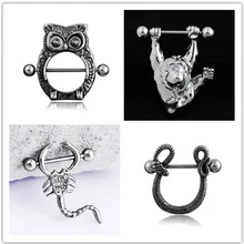 PAIR Stainless Steel Nipple Shield Ring Animal zodiac monkey / snake / eagle / centipede Piercing Barbell Jewelry 2pc