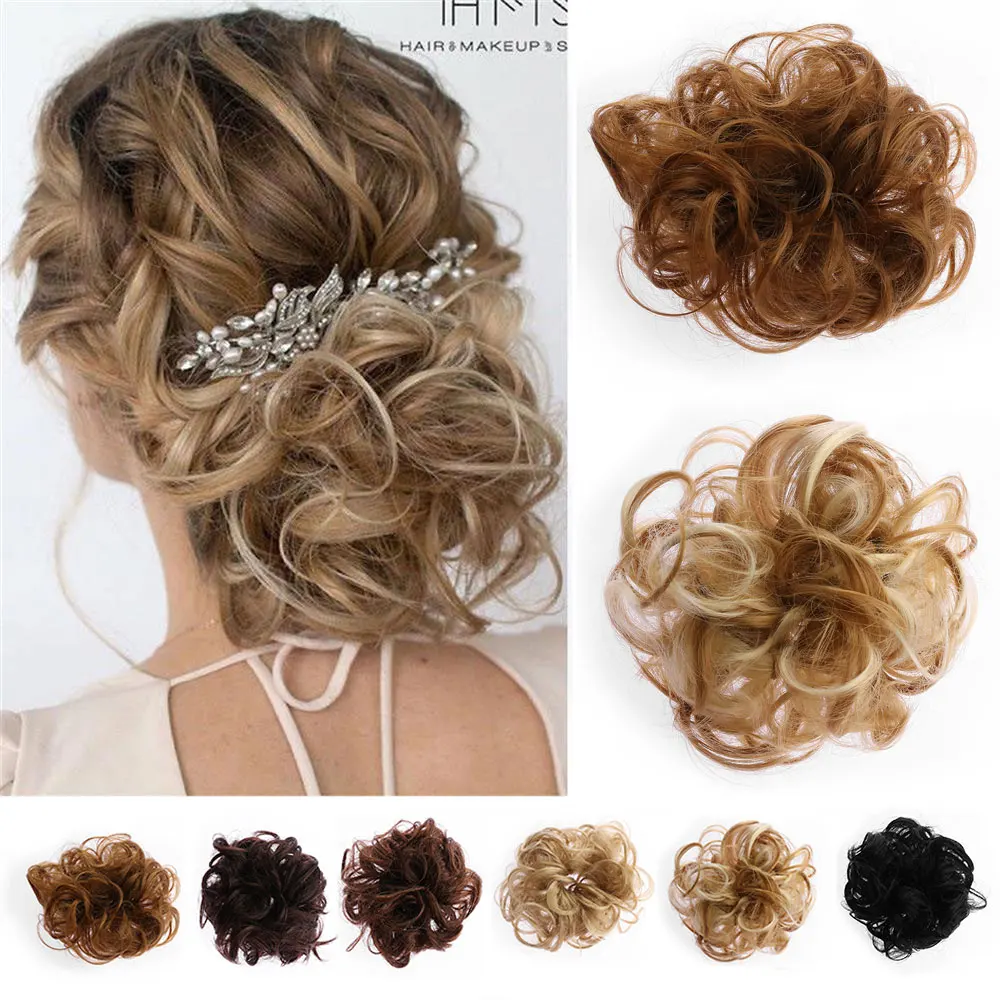 

Women Messy Bun Curly Drawstring Hair Scrunchie Wave Hair Chignon Girl CWigs Extension Synthetic Hair Donut Hair Styling Tool