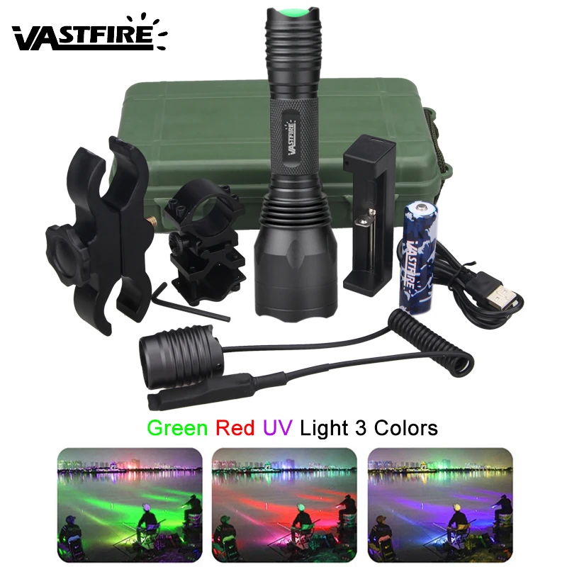 

Rifle Airsoft Flashlight Green Red UV 3 in 1 Tactical USB Rechargeable Gun Clip Scope Mount Night Hunting Weapon Scout Light