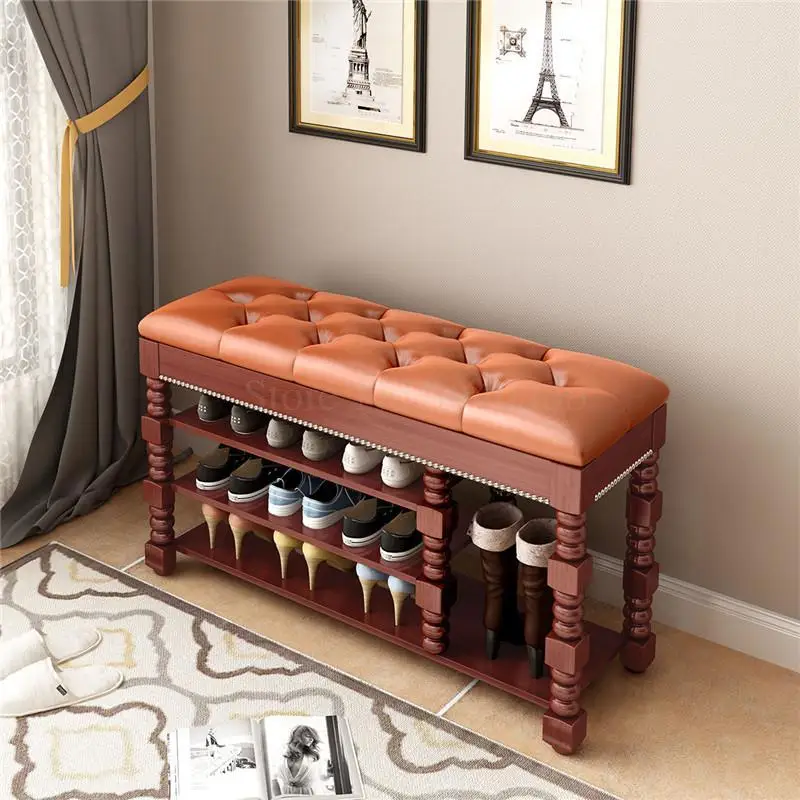 Solid wood simple modern shoe bench shoe cabinet home door storage stool shoes stool storage can sit rack shoe - Цвет: 80cm