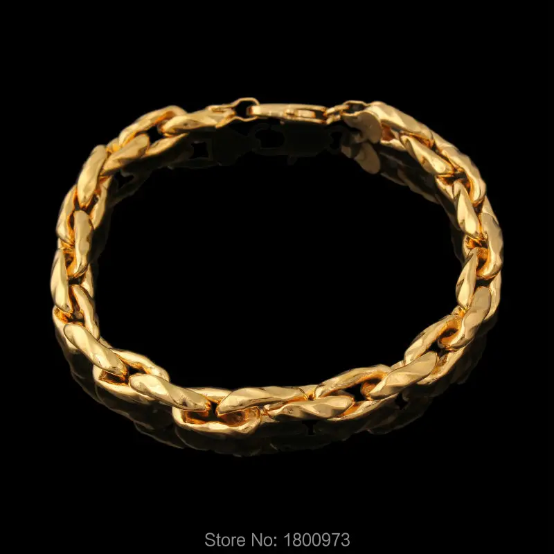 

Unique Men Bracelets18K Gold Color 21 CM 8 MM Thick Chain & Link Bracelet Wholesale Free Shipping