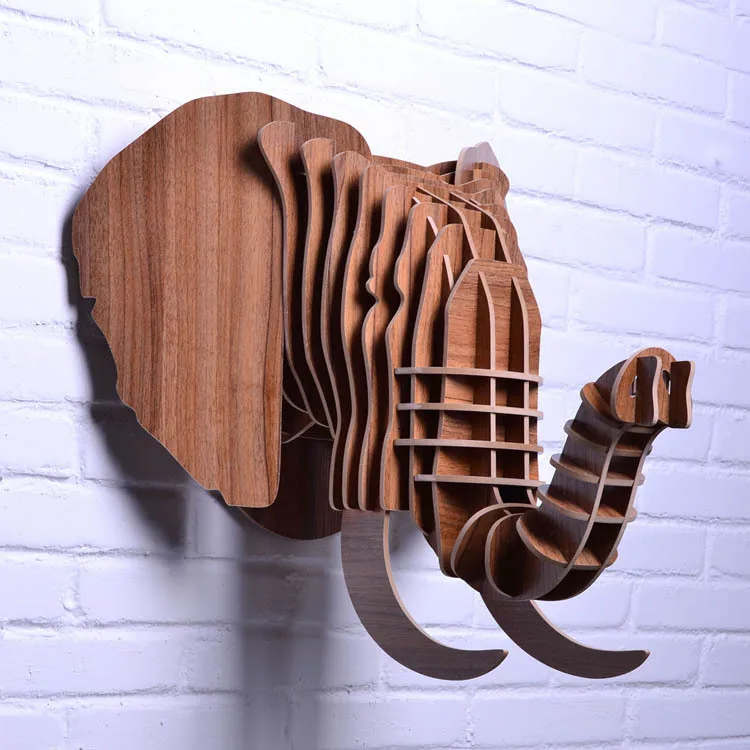 Cabeza de elefante NODIC de madera para decoración colgante de pared