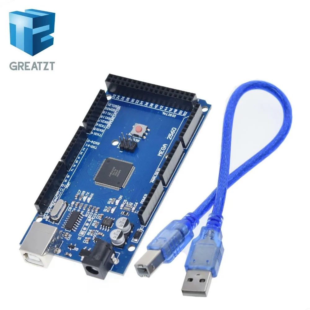 Плата GREATZT Mega 2560 R3 Mega2560 REV3(ATmega2560-16AU CH340G) на usb-кабеле совместима с arduino [с USB линией]