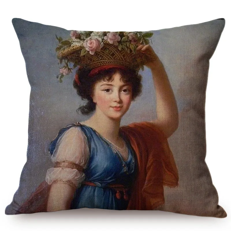 European Style Vintage Noble Woman Self-Portrait Home Decorative Throw Pillow Case Chic Ancient Woman Print Sofa Cushion Cover K82-1