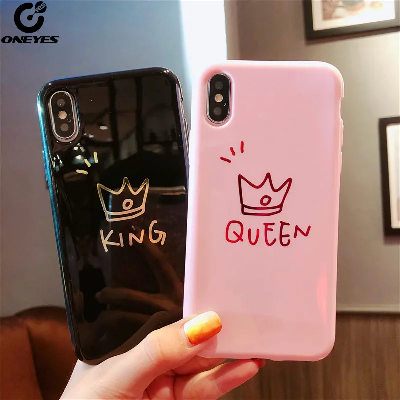 Глянцевый Корона чехол для iphone х 7 Plus 6 6S 8 плюс XS симпатичные из мягкого ТПУ пары