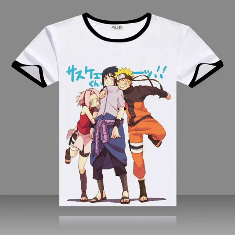 

2017 Anime Naruto Cosplay T-shirts Black O-Neck Short Sleeve Uchiha Sasuke Print Shirt Kakashi Men Tops Summer Fashion Tees