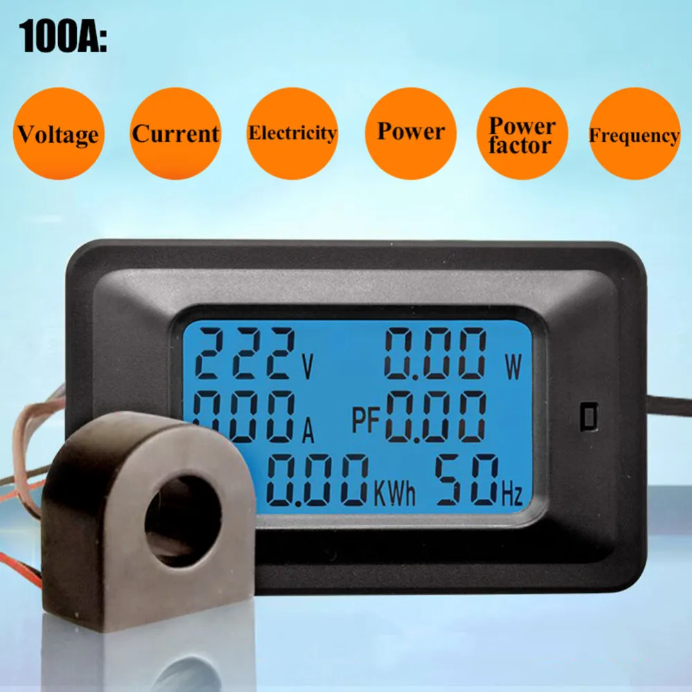 Многофункциональный цифровой вольтметр переменного тока индикатор мощности энергии вольтметр английская версия 20A/100A