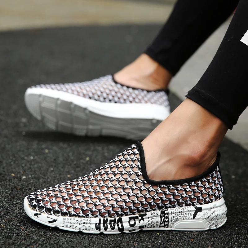POSTOBON Fashion Breathable Mesh Men Shoes Non Slip Rubber Sole Man Shoes 2019 Summer Autumn Male Black Shoes Slip on Sneakers