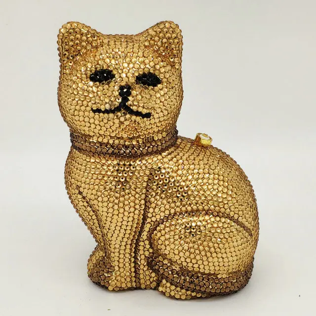 Бутик De FGG Прекрасный 3D кошка для женщин Золотой Кристалл Minaudiere клатч животных вечерние сумочки женские формальный ужин сумочка и кошелек - Цвет: Gold Crystal Bag