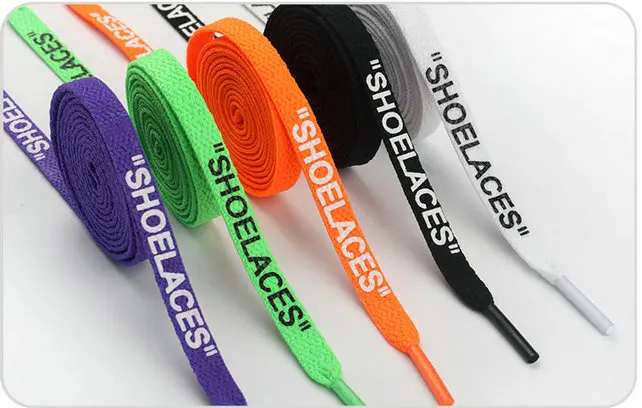 

2019 10 colors Original quality Printing "SHOELACES" OW Signed Shoelaces Bootlaces For Off Shoes flat Rope Laces