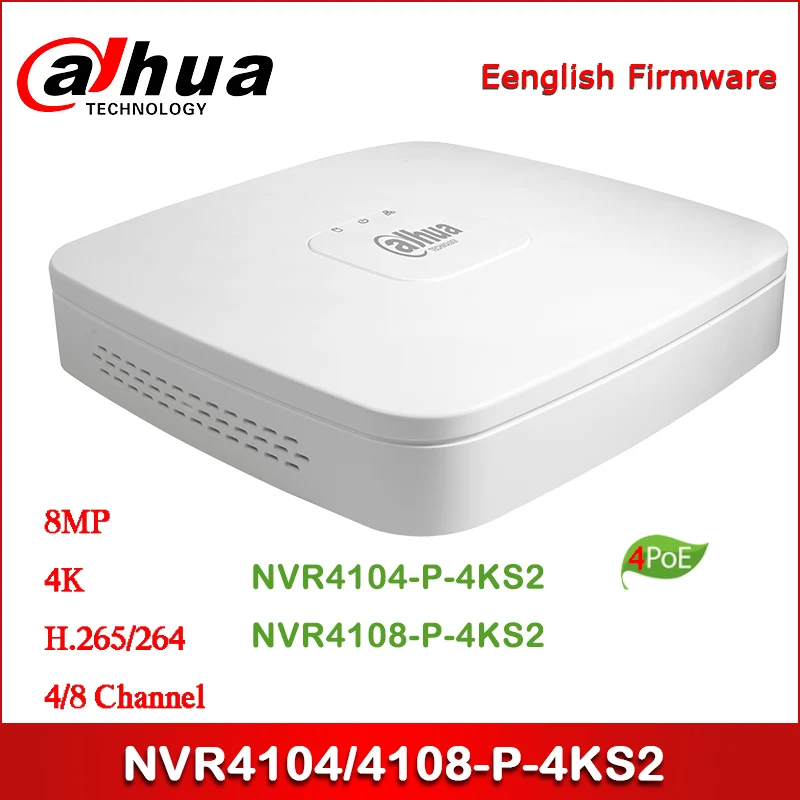 Dahua POE NVR NVR4104-P-4KS2 NVR4108-P-4KS2 4/8 канальный Смарт 1U 4PoE 4K& H.265 Lite сетевой видеорегистратор