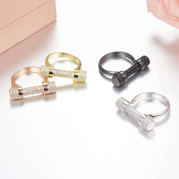 ZOZIRI Real S925 silver Jewelry Horseshoe Ring full of zircon Square