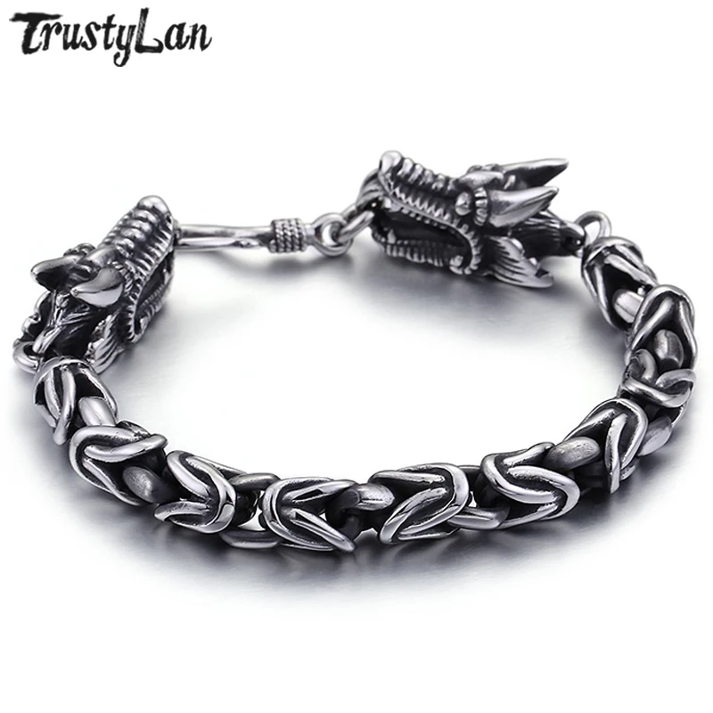 TrustyLan New Vintage Dragon Head Mens Bracelets Chain & Link 316L