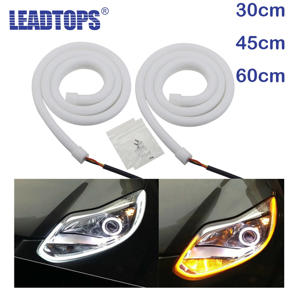 

LEADTOPS 2pcs fexible turn signal lights 30cm/45cm/60cm Daytime Running light DRL white/Yellow universal 12v DE