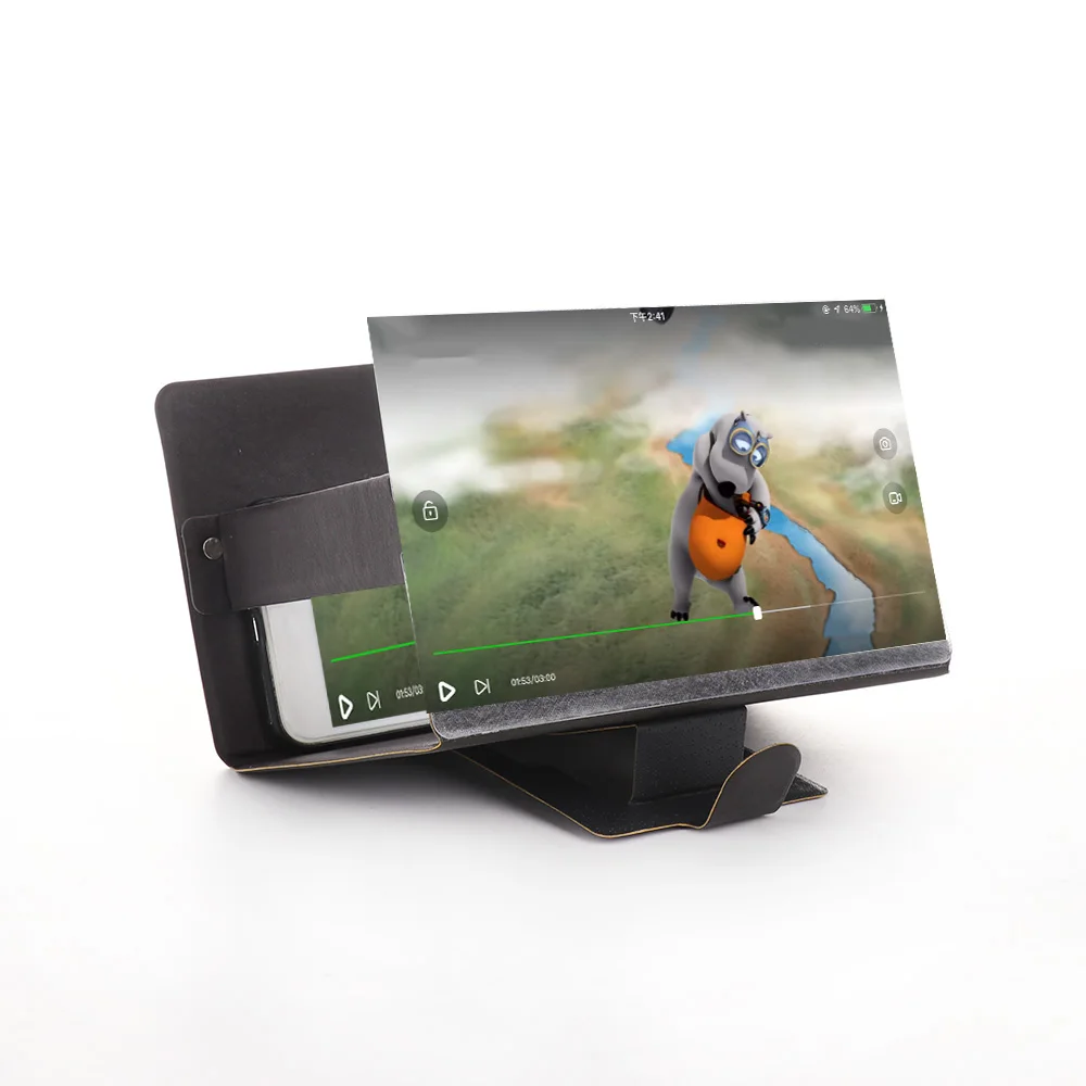 

3D Phone Screen Magnifier Stereoscopic Amplifying Desktop Foldable Leather Bracket Mobile Holder Tablet Holder 19*12cm
