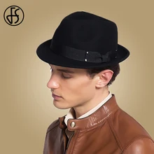 FS осенне-зимняя шерстяная шляпа для мужчин Fedora Pork Pie черные фетровые шапки с бантом из ленты Мужская мягкая фетровая шляпа в джазовом стиле Chapeau Homme винтажная Кепка