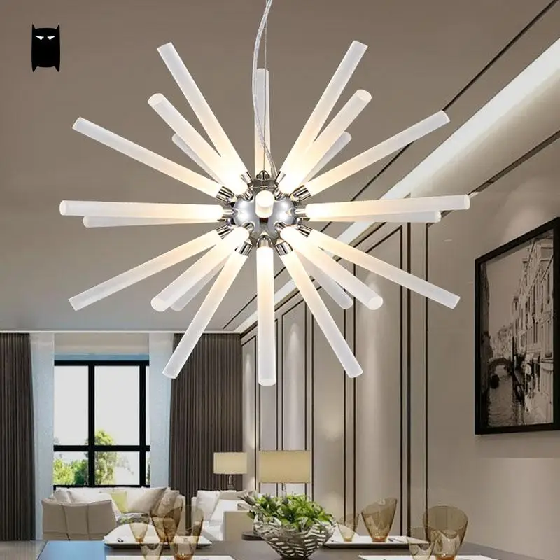 

LED Iron Acrylic Ball Sphere Globe Dandelion Chandelier Light Fixture Modern Contemporary Ceiling Lamp Lustre Dining Living Room