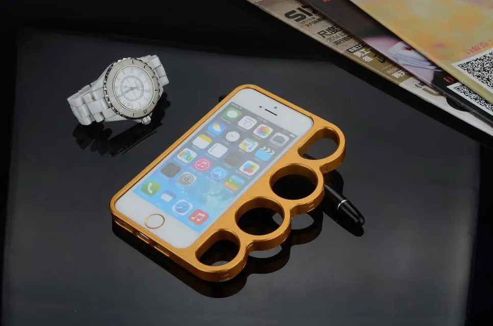 Боксерский бампер из алюминиевого сплава для iPhone 5 5S, Модный чехол для телефона с кольцами на концах пальцев, чехол для iPhone 5G SE - Цвет: gold