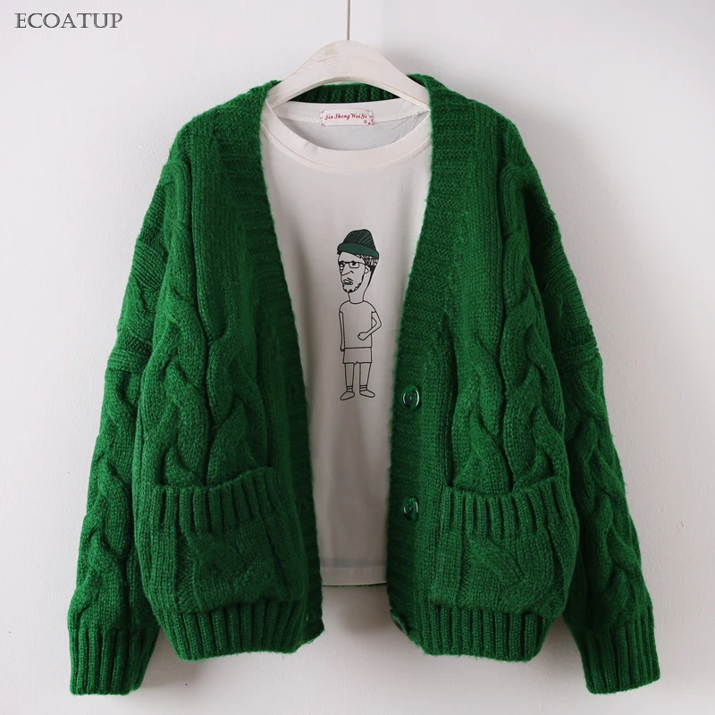 

Crossing Open Knit Sweater Women Normcore Drop Shoulder Twist Thicken Cable Open Stitch Jacket Female Oversized Cardigan