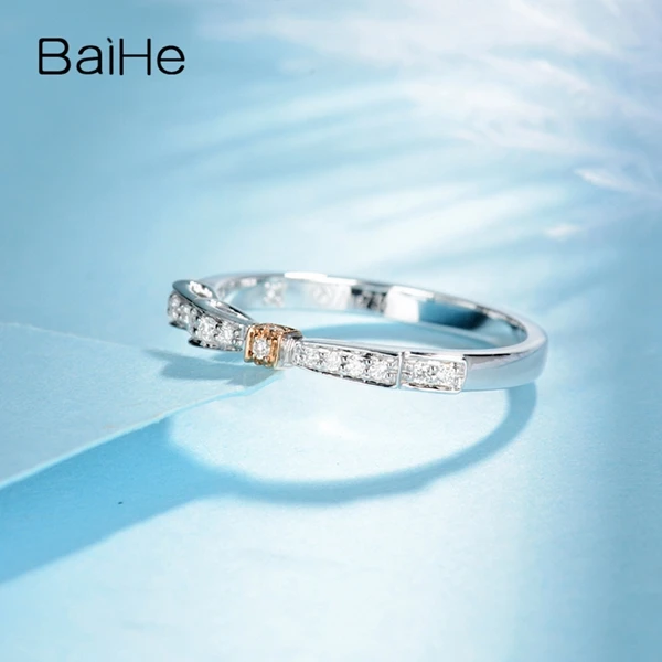 BAIHE Solid 14K белое золото 0.12ct Сертифицированный H/SI круглый натуральные Алмазы обручальные женские модные ювелирные изделия кольцо