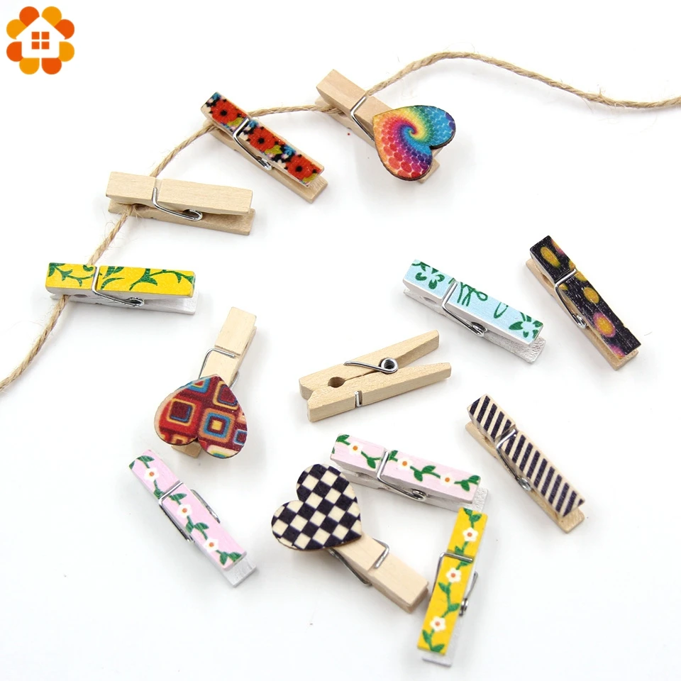 

30PCS Colorful (3.5x0.7CM) Mini Wooden Clips Photo Clothespin Clips DIY Wood Crafts For Home Wedding Christmas Party Decorations