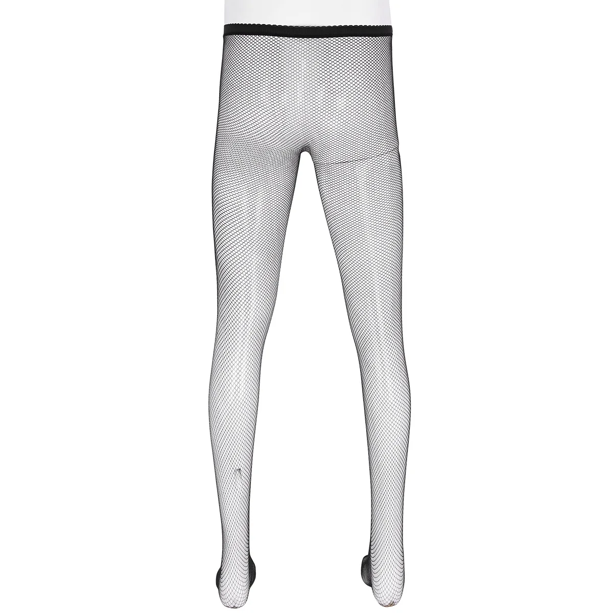 Men Exotic Hosiery Hollow Out Fishnet Stockings See Through Sheer Elastic Waist Closed Toes Tight Leggings Stretchy Pantyhose
