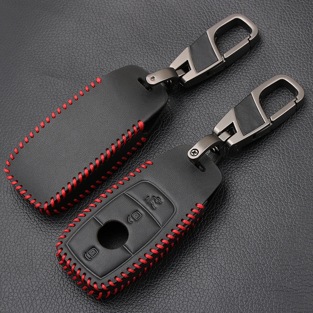 

Genuine Leather Car Key Case For Mercedes Benz AMG E Class W213/C Class W205 2018 key Chain Ring Cover Car Styling Accessories