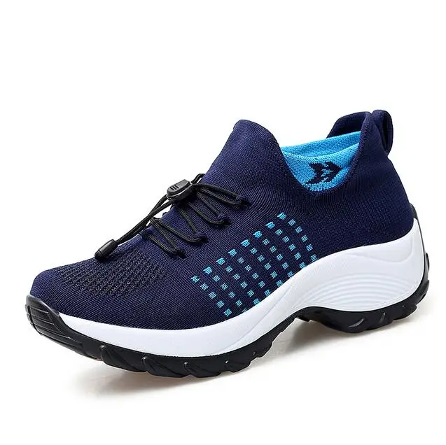 Весна/осень женская обувь на плоской платформе для бега для женщин дышащая сетка черная спортивная обувь женские носки кроссовки - Цвет: 1855-Blue