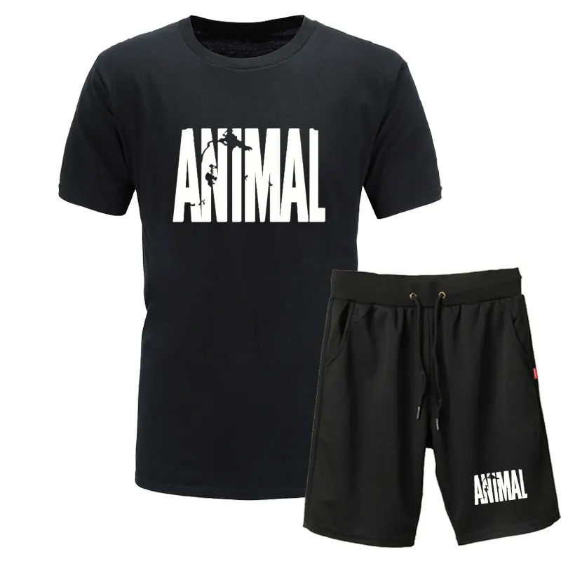 

Animal print tracksuit t shirts+Shorts male fitness T-shirt trends in 2019 cotton brand tops clothes for men bodybuilding Tees