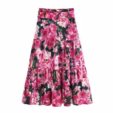 Новое поступление, BB45-9381, Европейская и американская мода, с поясом, напечатанная Половина Юбки