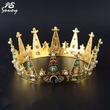 Snuoy Королевская корона и Тиара для мужчин, золотые Разноцветные кристаллы, диадема для дня рождения, вечерние аксессуары для волос, ювелирные изделия для даты рождения