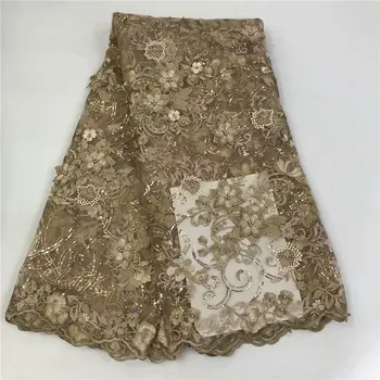 

Novelty 3D applique French lace with Beads Sequins 5yards free shipping 2019 latest design African Lace Fabric For party dress