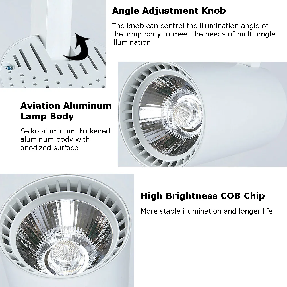 LED Track Light 5W 7W 12W 20W 30W COB Rail Spotlights AC 220V 15degree 24degree for Clothing Stores Showrooms Supermarkets (4)