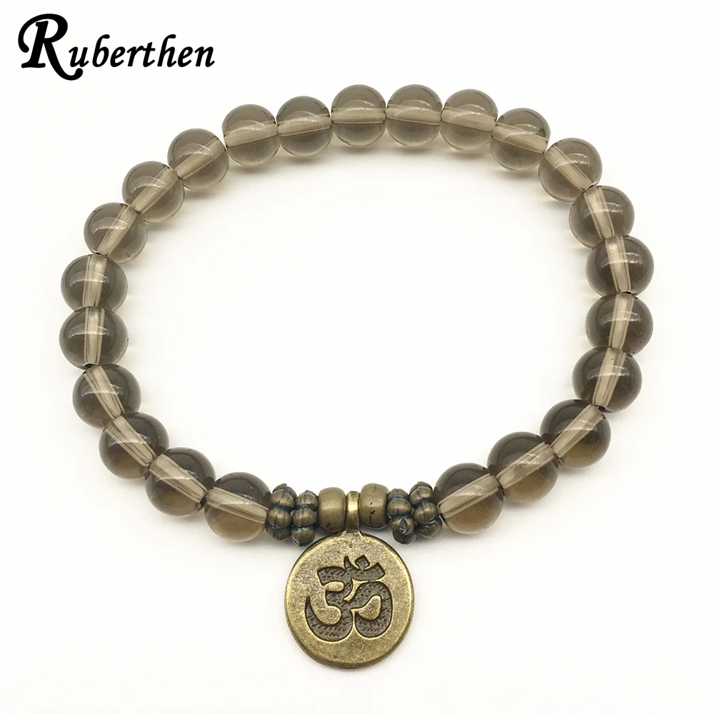 

Ruberthen 2018 Men Bracelets New Design Yoga Jewelry Trendy Handmade Ohm Charm Bracelet Smokey Quarz Bracelet Free Shipping