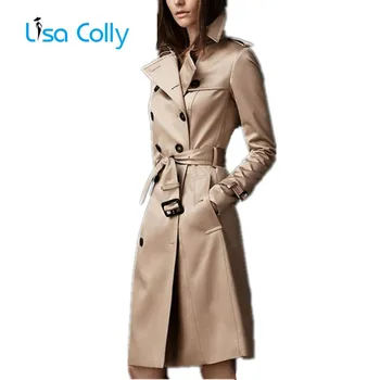 

Lisa Colly Women Autumn Coat Overcoat New Double-Breasted Slim Trench Coat Fashion Long Windbreaker Women Business Outerwear