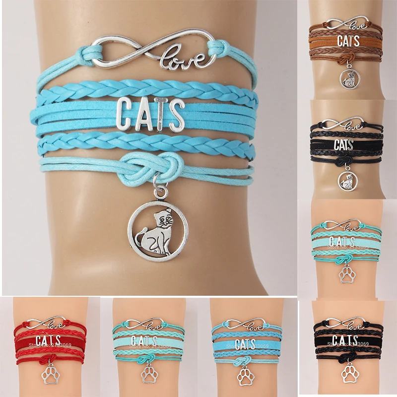 (10PCS/LOT) Infinity Love Cute Cat Paw charm Cats bracelet & Bangles