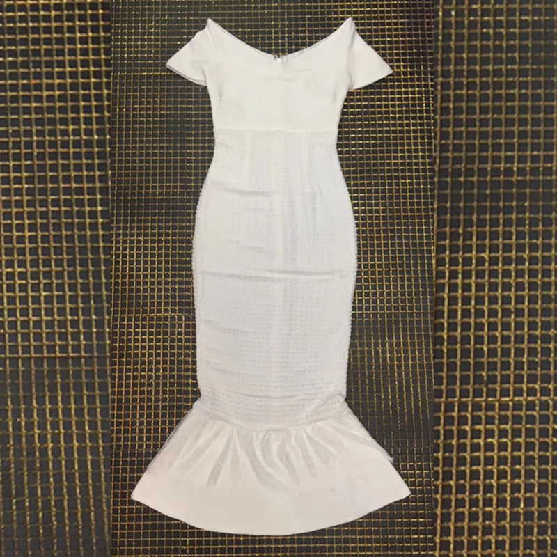 Corta Club Della Abiti Dalla Nuovo Scollo Largo 2018 Del Un A Spalla Fasciatura Elegante Vestito Personaggio Più Festa Manica Al Donne V Bianco Famoso Con Di Solido Sirena AITFT4