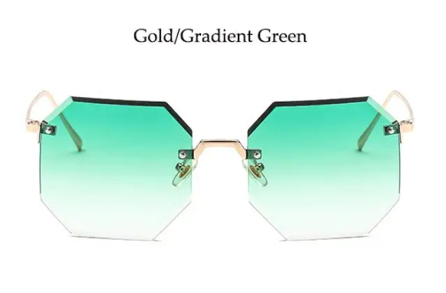Большие прозрачные зеленые солнцезащитные очки без оправы, женские модные брендовые градиентные линзы, оттенки для женщин, 90 s, большие Восьмиугольные солнцезащитные очки - Цвет линз: gold green